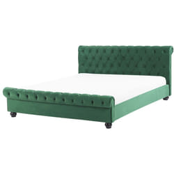 Letto Imbottito Velluto Effetto Lino Verde Rete a Doghe 160 x 200 cm Avallon