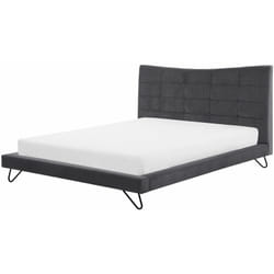 Letto Grigio in Velluto a Doghe Trapuntatura a Bottoni 160 x 200 cm Lannion