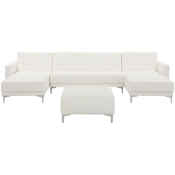 Divano letto a forma di u con ottomano in pelle sintetica bianca Aberdeen