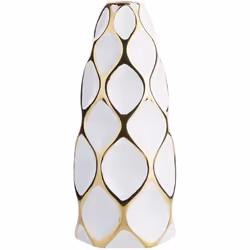 Prezioso vaso da fiori di forma allungata. Questo vaso particolare è impreziosito da una combinazione di colori bianco e oro  ...