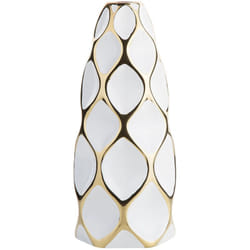 Beliani - Vaso da Fiori in Gres Porcellanato Bianca Decorazione Dorata Geometrica 36 cm Avila