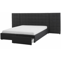 Letto Imbottito Grigio a Doghe 2 Cassetti Testiera Imbottita 160 x 200 cm Millau