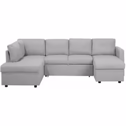 Divano letto moderno angolare con contenitore rivestito in tessuto. Aggiungi questo comodo e versatile divano a forma di U. R ...