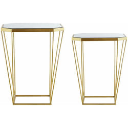 Set da 2 tavolini da soggiorno oro e specchio Sierra