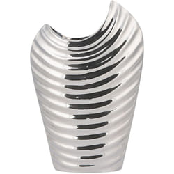 Vaso Decorativo con Forma Irregolare gres porcellanato Argento a Coste 11 x 26 cm Ecetra