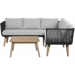 Set da Giardino Divano Angolare Grigio Schienale in Corda Tavolo in Legno Alcamo