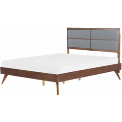 Letto Legno Scuro Rete a Doghe Testiera Imbottita Grigia 160 x 200 cm Poissy