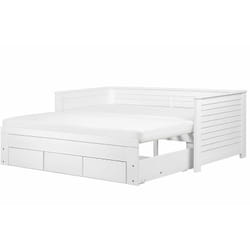 Letto Allungabile Legno MDF Bianco 3 Cassetti a Doghe 90/180 x 200 cm Cahors