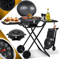 Kesser - Gril électrique de table 2en1 - Gril sur pied avec couvercle et pied, max. 2400 Watt, Pliable, Thermomètre, Revêtement antiadhésif, Nero