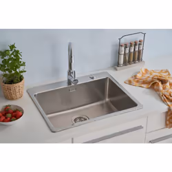 rispetto® Lavello inox Chicago: Lavello da incasso con 1 vasca con foro per rubinetteria Per basi lavello da 60 cm 2 fori per ...