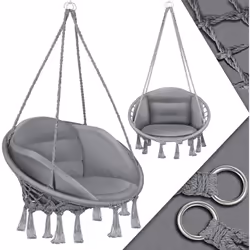 Poltrona sospesa KESSER per il relax, in tessuto con lavorazione macramé, con comodo cuscino per la seduta, capacità di caric ...