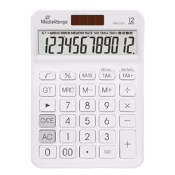 MediaRange MROS191, Desktop, Calcolatrice di base, 12 cifre, Batteria/Solare, Bianco