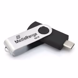 MediaRange MR1951, 16 GB, USB tipo-C, 3.2 Gen 1 (3.1 Gen 1), 50 MB/s, Girevole, Nero, Argento
