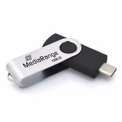 MediaRange MR1954, 128 GB, USB tipo-C, 3.2 Gen 1 (3.1 Gen 1), 80 MB/s, Girevole, Nero, Argento