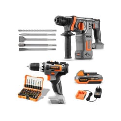 Fuxtec - set 20V Avvitatore a batteria + Trapano a percussione tassellatore + set di punte e scalpelli