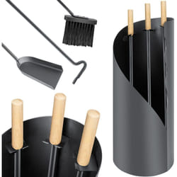 Set camino 4 pezzi accessori per camino - Design moderno rivestito Set camino di alta qualità composto da 4 pezzi: Scopa Pala Poker Antracite - Kesser