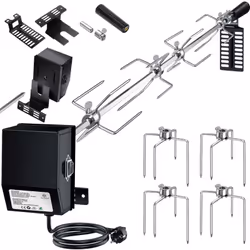 Set di spiedini per barbecue KESSER in acciaio inox per una qualità duratura, 4 robusti forchettoni per carne e un motore da ...