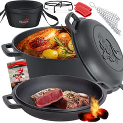 Kesser - Forno olandese 2in1 pentola in ghisa 4 8L e padella 1 8L pronto all'uso bruciato incluso ricettario casseruola doppia funzione