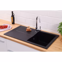 Articolo dotato di lavello da incasso Cleveland: Lavello da incasso con 1 vasca Colore: Nero Installazione reversibile / reve ...