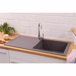Articolo dotato di lavello da incasso Cleveland: Lavello da incasso con 1 vasca Colore: grigio installazione reversibile / re ...