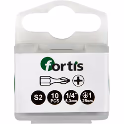 Fortis 4317784729345, 10 pz, Croce, PH 2, 1/4", 25 mm