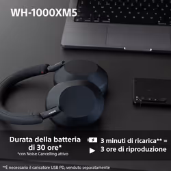 Sony WH-1000XM5 Cuffie wireless con Noise Cancelling, durata della batteria di 30 ore, Bluetooth, ottimizzate per Alexa e Google Assistant, IOS e Android con microfono integrato, Blu Notte - Vista aggiuntiva 5