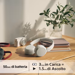 Sony Cuffie Bluetooth wireless WH-CH520 - Durata della batteria fino a 50 ore con ricarica rapida, stile on-ear - Bianco - Vista aggiuntiva 6