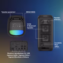 Sony SRS-XV800 - Altoparlante wireless per feste con potente audio a 360° e MEGA BASS - 25 ore di durata della batteria, portatile, per interni ed esterni, illuminazione, karaoke - nero - Vista aggiuntiva 6