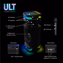 Sony ULT TOWER 10 - Altoparlante Bluetooth per feste con ULT POWER SOUND, bassi profondi e potenti, altoparlanti X-Balanced, illuminazione a LED a 360 gradi, funzioni per feste, microfono wireless, portatile, maniglia e ruote - Nero - Vista aggiuntiva 8
