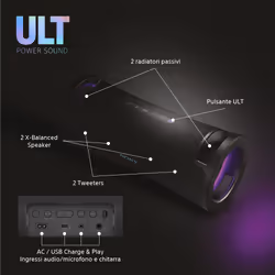 Sony ULT FIELD 7 - Speaker portatile wireless Bluetooth con ULT POWER SOUND, Ultimate Deep BASS, X Balanced Speaker, batteria da 30 ore, IP67, impermeabile, illuminazione a LED, microfono, ingresso per chitarra - Nero - Vista aggiuntiva 8