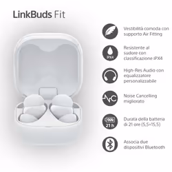 Sony LinkBuds Fit - Cuffie True Wireless Bluetooth con Noise Cancelling - Comfort per tutto il giorno, IPX4, audio ad alta risoluzione, modalità Ambient Sound, durata della batteria fino a 21 ore, connessione Multipoint, iOS e Android - White - Vista aggiuntiva 6