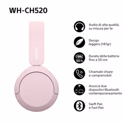 Sony WHCH520P.CE7 cuffia e auricolare Wireless A Padiglione Musica e Chiamate USB tipo-C Bluetooth Rosa - Vista aggiuntiva 5