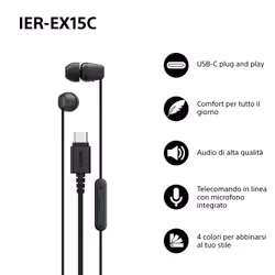 Sony IER-EX15C Auricolare Cablato In-ear Musica e Chiamate USB tipo-C Nero - Vista aggiuntiva 2