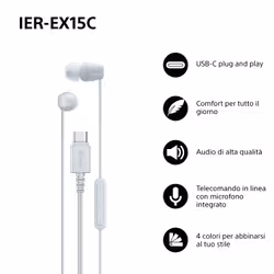 Sony IER-EX15C Auricolare Cablato In-ear Musica e Chiamate USB tipo-C Bianco - Vista aggiuntiva 2