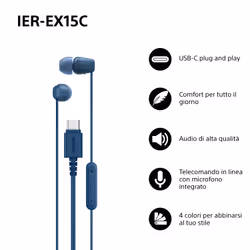 Sony IER-EX15C Auricolare Cablato In-ear Musica e Chiamate USB tipo-C Blu - Vista aggiuntiva 2