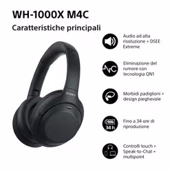 Sony WH-1000XM4CB Auricolare Con cavo e senza cavo A Padiglione USB tipo-C Bluetooth Nero - Vista aggiuntiva 2