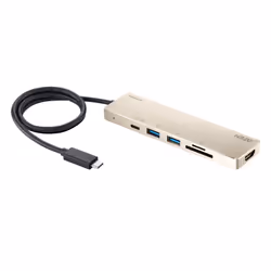 ATEN Mini dock multiporta USB-C con alimentazione pass-through, Cablato, USB 3.2 Gen 1 (3.1 Gen 1) Type-C, 60 W, Nero, Oro, S ...