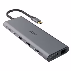 Akasa AK-CBCA28-18BK replicatore di porte e docking station per laptop Cablato USB 3.2 Gen 1 (3.1 Gen 1) Type-C Nero, Grigio