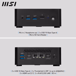 MSI Cubi NUC 1M i3 100U FS 8 GB 512 GB W11P Intel Core 3 DDR5-SDRAM SSD Windows 11 Pro Mini PC Nero - Vista aggiuntiva 2