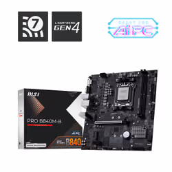 MSI PRO B840M-B, AMD, Socket AM5, AMD Ryzen 7000 Series, AMD Ryzen 8000 Series, AMD Ryzen 9000 Series, Socket AM5, DDR5-SDRAM ...