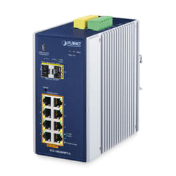 PLANET DIN-Rail L2+/L3 Manageable Gestito L2+ Gigabit Ethernet (10/100/1000) Supporto Power over Ethernet (PoE) Alluminio, Blu