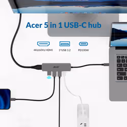 Acer 5in1 Type C Dongle Cablato USB 3.2 Gen 1 (3.1 Gen 1) Type-C Argento - Vista aggiuntiva 3