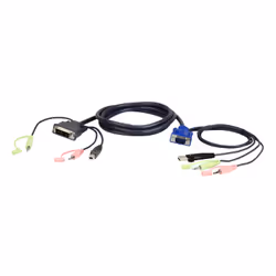 ATEN VGA USB to DVI KVM Cable 3m, 3 m, USB, VGA, Nero, Blu, Verde, Rosa, DVI, Maschio