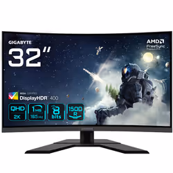 GIGABYTE G32QC A 31.5" Monitor da Gioco Curvo QHD - 2560 x 1440, 1500R, 165Hz, 1ms, 350 cd/m², FreeSync Premium Pro, Display ...