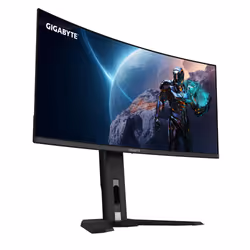 GIGABYTE Monitor da gioco curvo OLED WQHD MO34WQC da 34" - 3440 x 1440, 175Hz, 0.03ms, KVM, 250 cd/m², FreeSync Premium Pro, DisplayHDR True Black 400, HDMI 2.1, Displayport 1.4 - Vista aggiuntiva 4