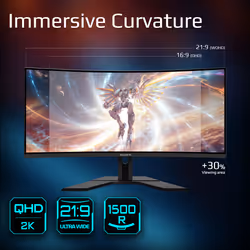 GIGABYTE G34WQCP Monitor Gaming Curvo UWQHD 34" - 3440 x 1440, 1500R, 180Hz, 1ms, 350 cd/m², AMD FreeSync Premium, DisplayHDR 400, HDMI 2.0, DisplayPort 1.4 - Vista aggiuntiva 7