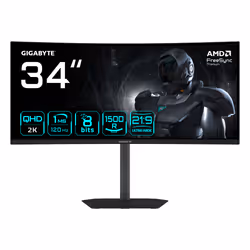 GIGABYTE GS34WQCA Monitor Gaming Curvo 34" WQHD – 3440 x 1440, 1500R, 120Hz, 1ms, 300 cd/m², FreeSync Premium, HDR Ready, HDMI 2.0, DisplayPort 1.4 - Vista aggiuntiva 2