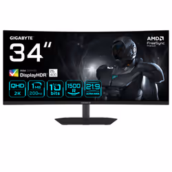 GIGABYTE G34WQC2 Monitor Gaming Curvo 34” WQHD - 3440 x 1440, 1500R, 200Hz, 1ms, 450 cd/m², AMD FreeSync Premium, DisplayHDR 400, HDMI 2.0, Displayport 1.4 - Vista aggiuntiva 2