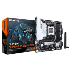 GIGABYTE B840M GAMING PLUS WIFI6E Scheda Madre – CPU AMD Ryzen 9000, VRM a 8+2+2 fasi, fino a 8200 MHz DDR5 (O.C.), 2× M.2 PCIe 4.0, Wi-Fi 6E, LAN 1 GbE, USB 3.2 Gen 2