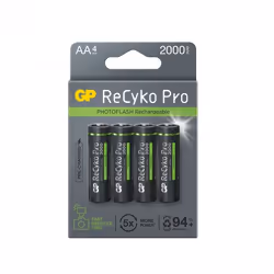 GP Batteries ReCyko Photoflash, Batteria ricaricabile, Stilo AA, Nichel-Metallo Idruro (NiMH), 1,2 V, 4 pz, 2000 mAh